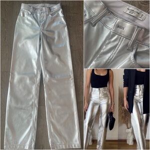 Abercrombie Vegan Faux Leather 90’s Relaxed Pant in Silver (Long Length)